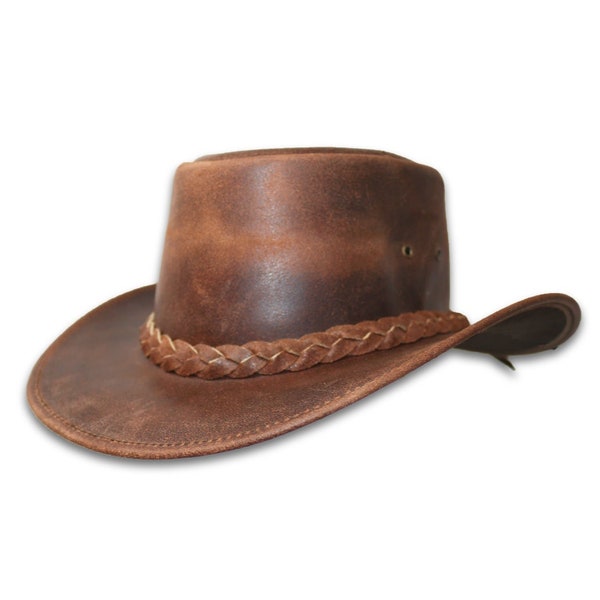 Leather Cowboy Hat for Men | Western Hat  Brown | Genuine Cow Leather in caramel Brown