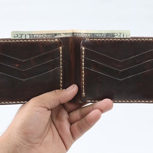Cartera hecha a mano, Cartera para hombre, Cartera plegable, Cuero de plena flor, Dos tonos, Regalo para hombre