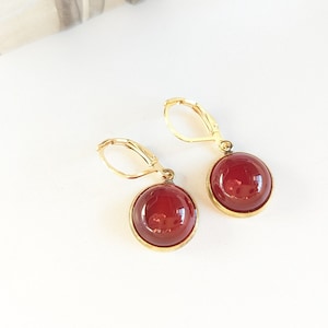 Carnelian Earrings * Red Stone Earrings * Natural Carnelian Cabochon Earrings * Natural Stone Earrings * Gold Toned