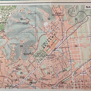 NAPOLI map, Vintage,  original document from 1927 in perfect condition, size 6 "x3"1/2 - cm15.5x21