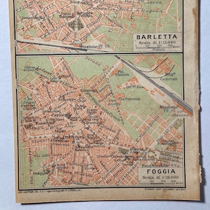 Mapa de Barletta, Foggia, Antiguo, documento original de 1927 en perfecto estado, tamaño 6&quot;x8&quot; 1/4 - cm15.5x10,5
