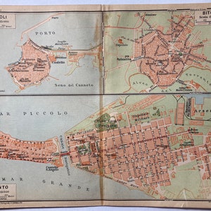 Gallipoli Taranto map, original document from 1927 in perfect condition, size6&quot;x8&quot; 1/2 - cm15,5x21