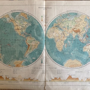 PHYSICAL MAP Vintage, original document from 1921 in perfect condition