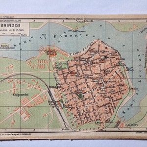 Brindisi map, Vintage, original document from 1927 in perfect condition, size 6 &quot;x8&quot; 1/4 - cm15.5x10,5