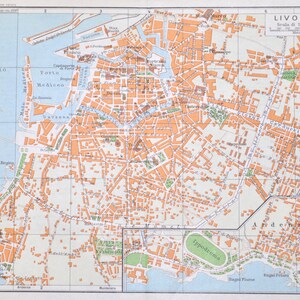 Mapa de Livorno, Antiguo, documento original, perfecto estado, tamaño - cm15.5x21,2