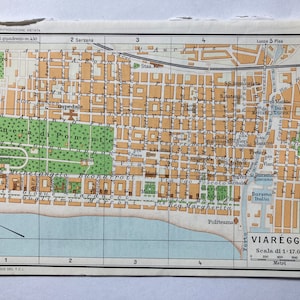 Viareggio map, Vintage, original document from 1970 in perfect condition, size 6 &quot;x8&quot; 1/4 - cm15.5x10,5