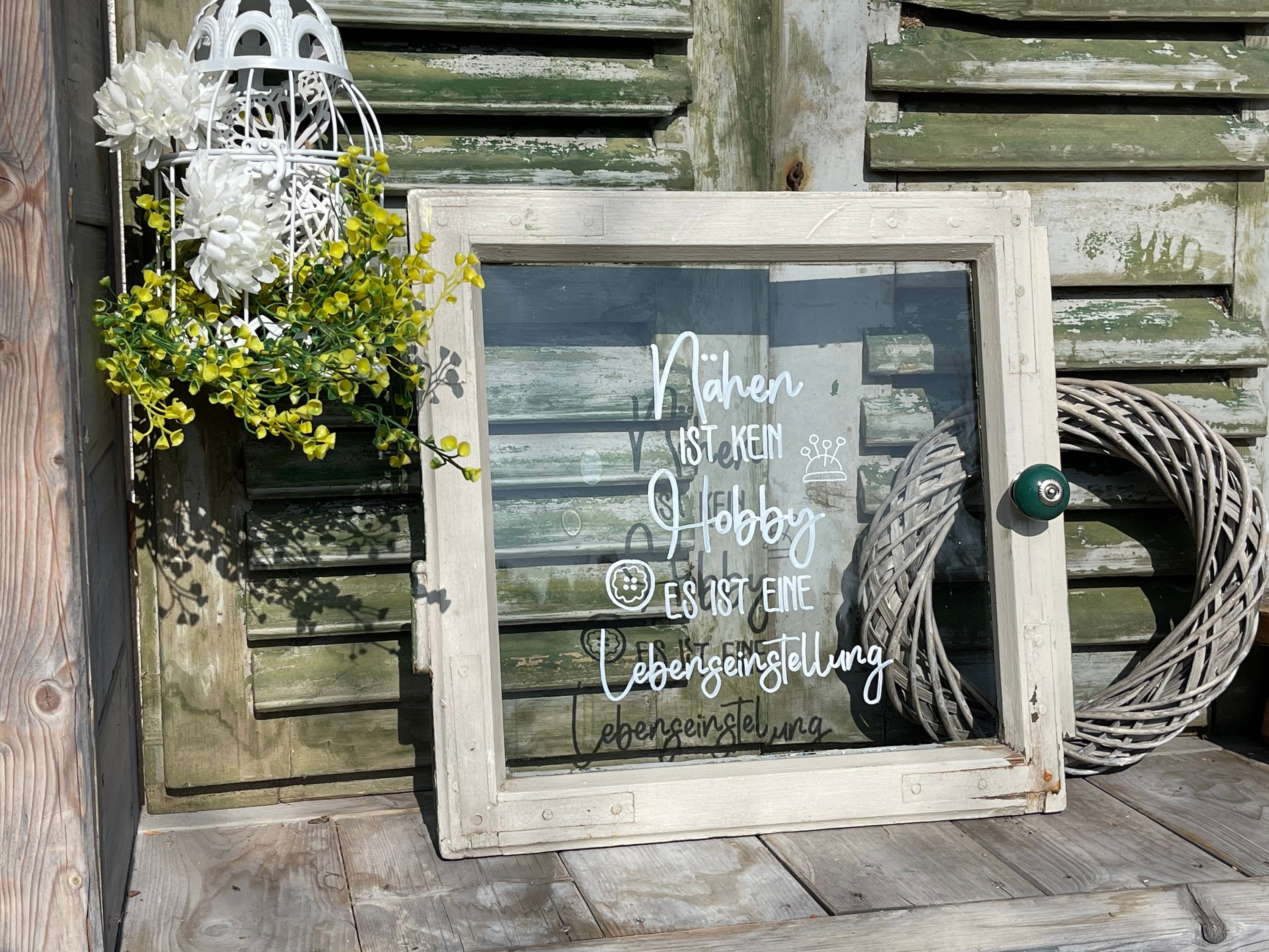 Altes Fenster Dekofenster mit Individueller Beschriftung Spruch Gartendeko Shabby
