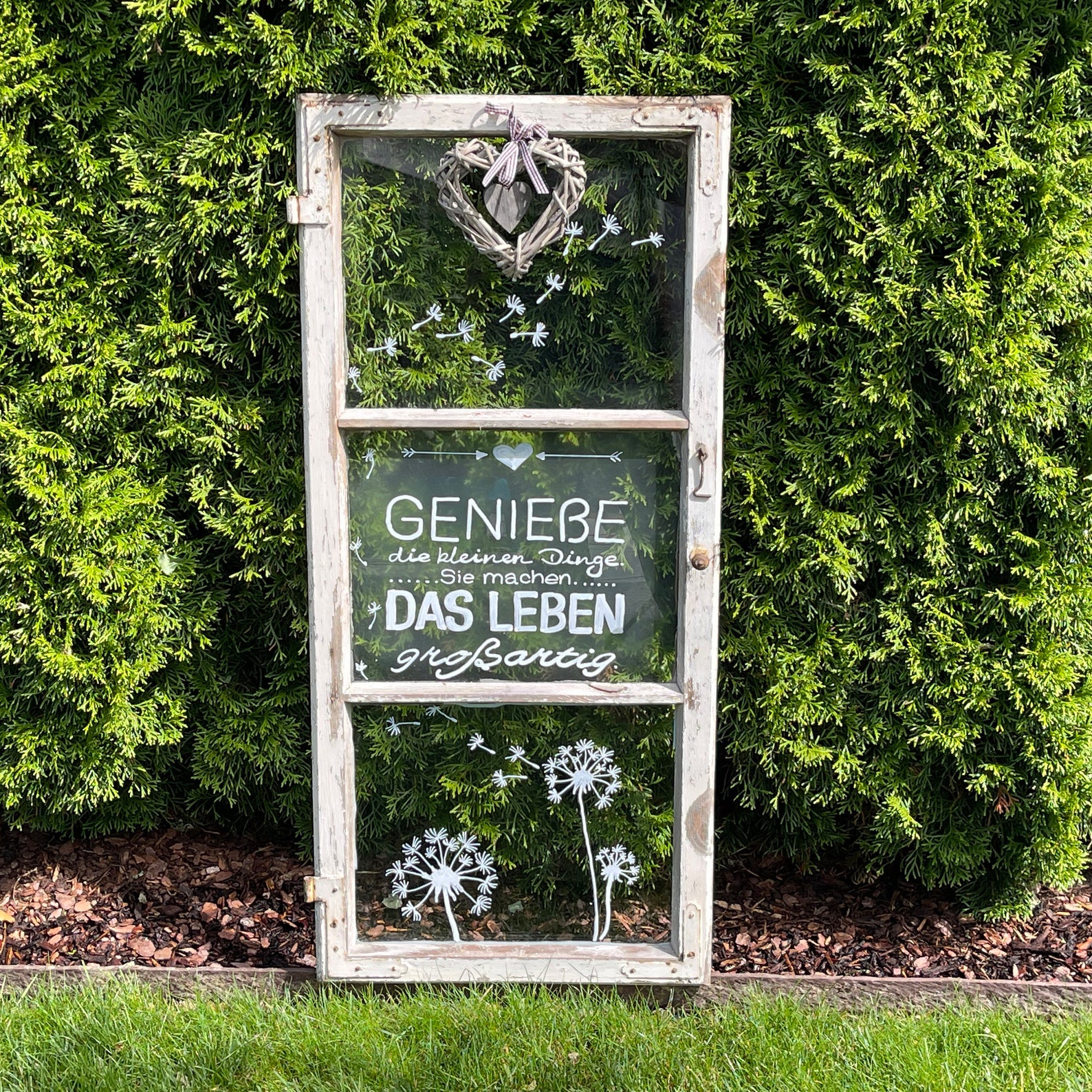 Altes Fenster Dekofenster mit Spruch kleine Dinge Beschriftung und