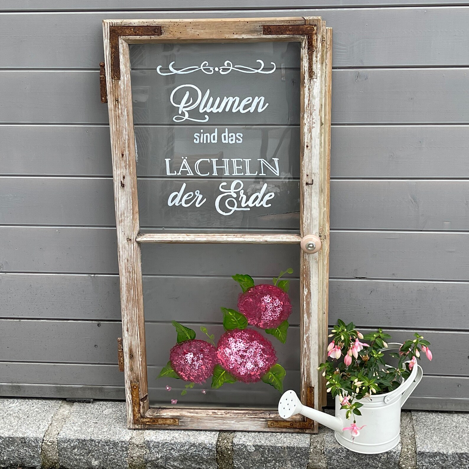 Altes Fenster Dekofenster mit Spruch Hortensien Beschriftung Etsy