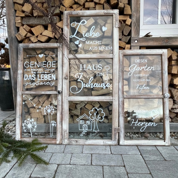 Altes Fenster Dekofenster mit Individueller Beschriftung Spruch Gartendeko Shabby