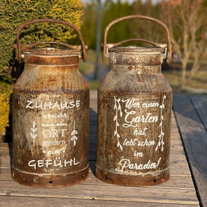 Rostige Alte Vintage Milchkanne aus Eisen mit Spruch individuelle Beschriftung Gartendeko Rostdeko zdjęcie 9