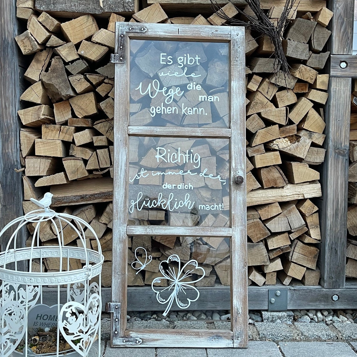 Altes Fenster Dekofenster mit Spruch GLÜCK Beschriftung und Etsy