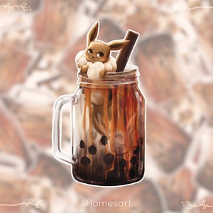 Eevee Vinyl Sticker Boba Bubble Tea Print Fanart Pokemon Gift Autocollant Stickers Cute Kawaii Pegatinas