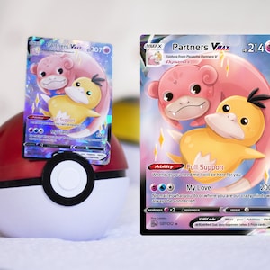 Carte personnalisée Lovers Psyducks Slowpoke, Sticker holographique Personnalisable Cadeau de Saint-Valentin French English Francais Personnalisé Inclus