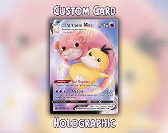 Tarjeta holográfica de Slowpoke y Psyduck (personalizada)