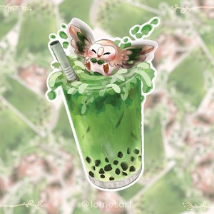 Rowlet Vinyl Sticker Boba Bubble Tea Print Fanart Pokemon Gift Autocollant Stickers Cute Kawaii Pegatinas Matcha Brindibou
