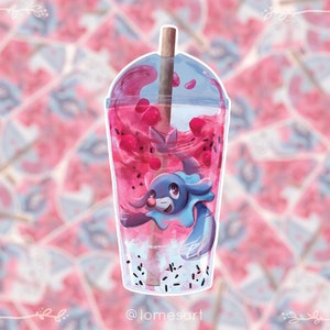 Popplio Vinyl Sticker Dragon Fruit Boba Bubble Tea Print Fanart Pokemon Gift Autocollant Stickers Cute Kawaii Pegatinas