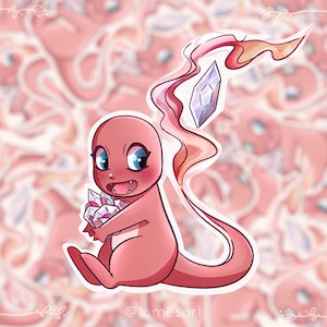 Charmander Vinyl Sticker Pink Salamèche Crystal Print Fanart Pokemon Gift Autocollant Stickers Cute Kawaii Pegatinas