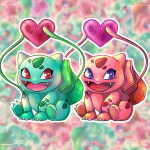 Bulbizarre Saint-Valentin autocollant en vinyle rose vert amour impression fanart cadeau véniel autocollants mignons Kawaii Pegatinas