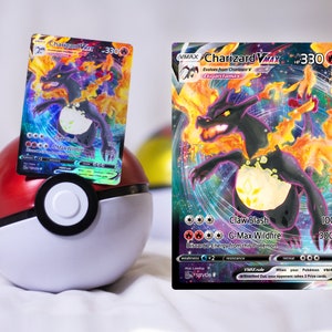 Carte personnalisée Charizard Gigantamax brillante Holo texturé impression Dracaufeu Fanart Pokemon
