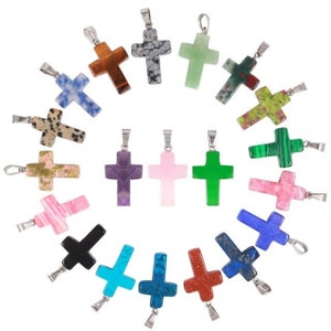 12-150 pcs / lot Crystal Cross Charms Pendants Assorted Mix Natural Stones, DIY Jewelry Making Supplies, Wholesale Crystals, Healing Stones