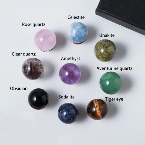 9 pieces/box Natural Healing Crystal Spheres set with stand, Christmas New Year Holiday Gift Box
