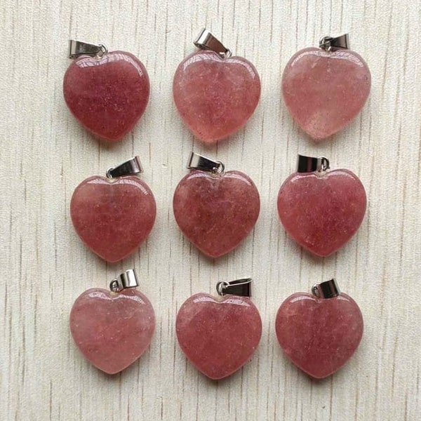 24-50 pcs/lot Strawberry Quartz Hearts Pendants Charms Natural Stones, Wholesale Crystals, jewelry making supplies, Gemstones, Gifts Sale