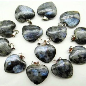 24-50 pcs/lot Labradorite Heart Pendants Charms Natural Stones, Wholesale Crystals, DIY jewelry making supplies, Gifts Sale