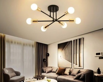 Sputnik 6 Way Ceiling Pendant Black with Gold Heads or White with Gold