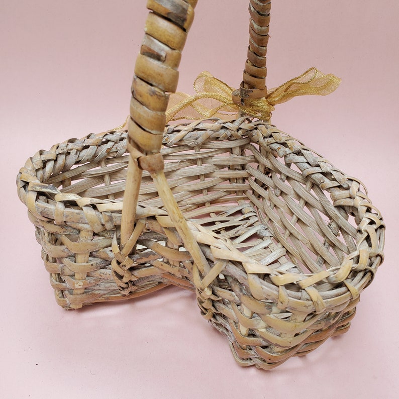 Vintage Heart Shaped Wicker Basket Etsy