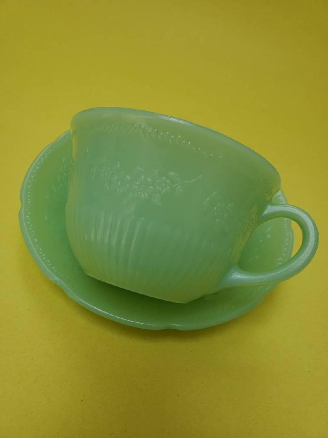 Vintage Anchor Hocking Fire King Jadeite Tea Cup & Saucer Etsy