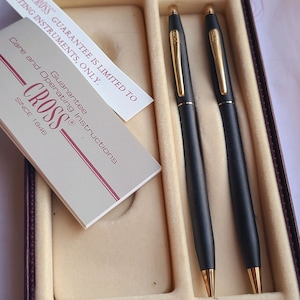 Vintage, Mint! Cross Century Matte Black Ballpoint Pen and Pencil Set in its Original Presentation Box