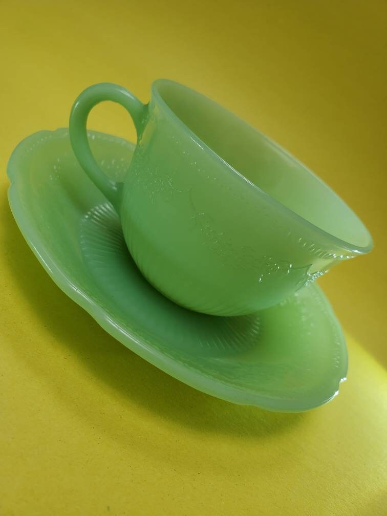 Vintage Anchor Hocking Fire King Jadeite Tea Cup & Saucer Etsy