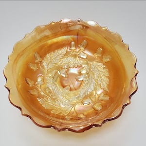 Stunning Vintage Carnival Glass Marigold Acorn Dish