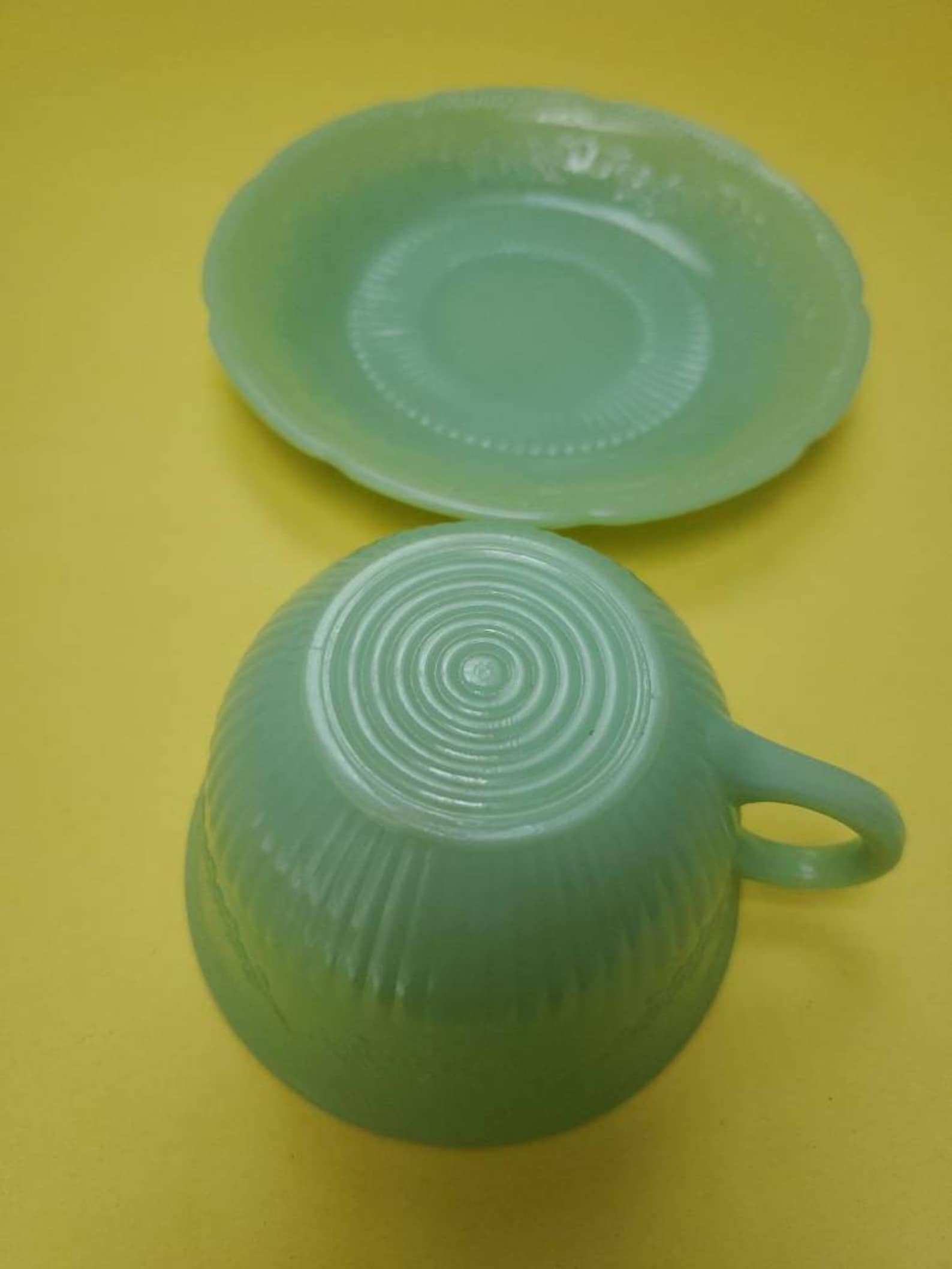 Vintage Anchor Hocking Fire King Jadeite Tea Cup & Saucer Etsy