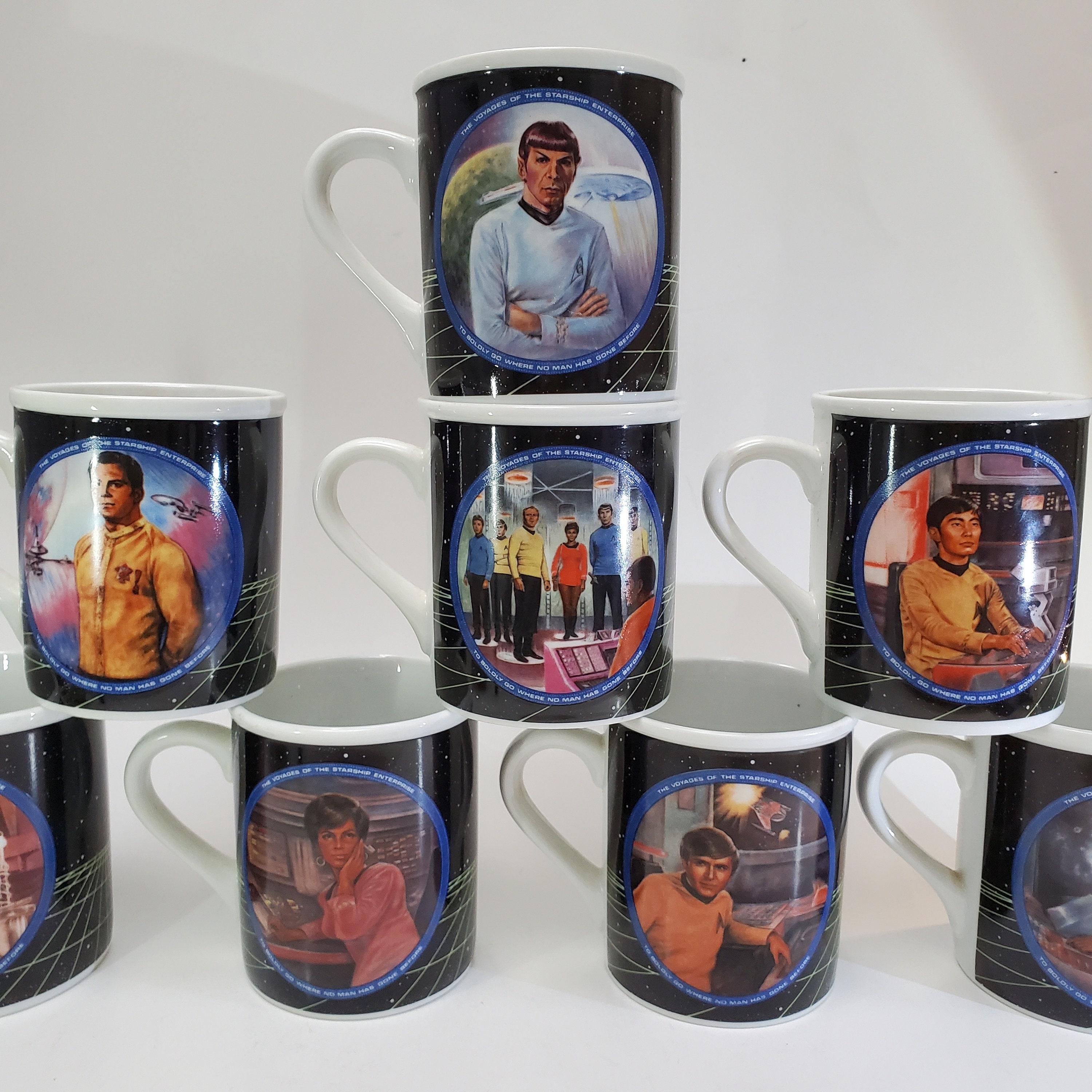 Pair of Star Trek Coffee Mugs to Boldly Go Where No Man Has Gone Before CBS  TV Studios Original Series Discontinued Design USS Enterprise 