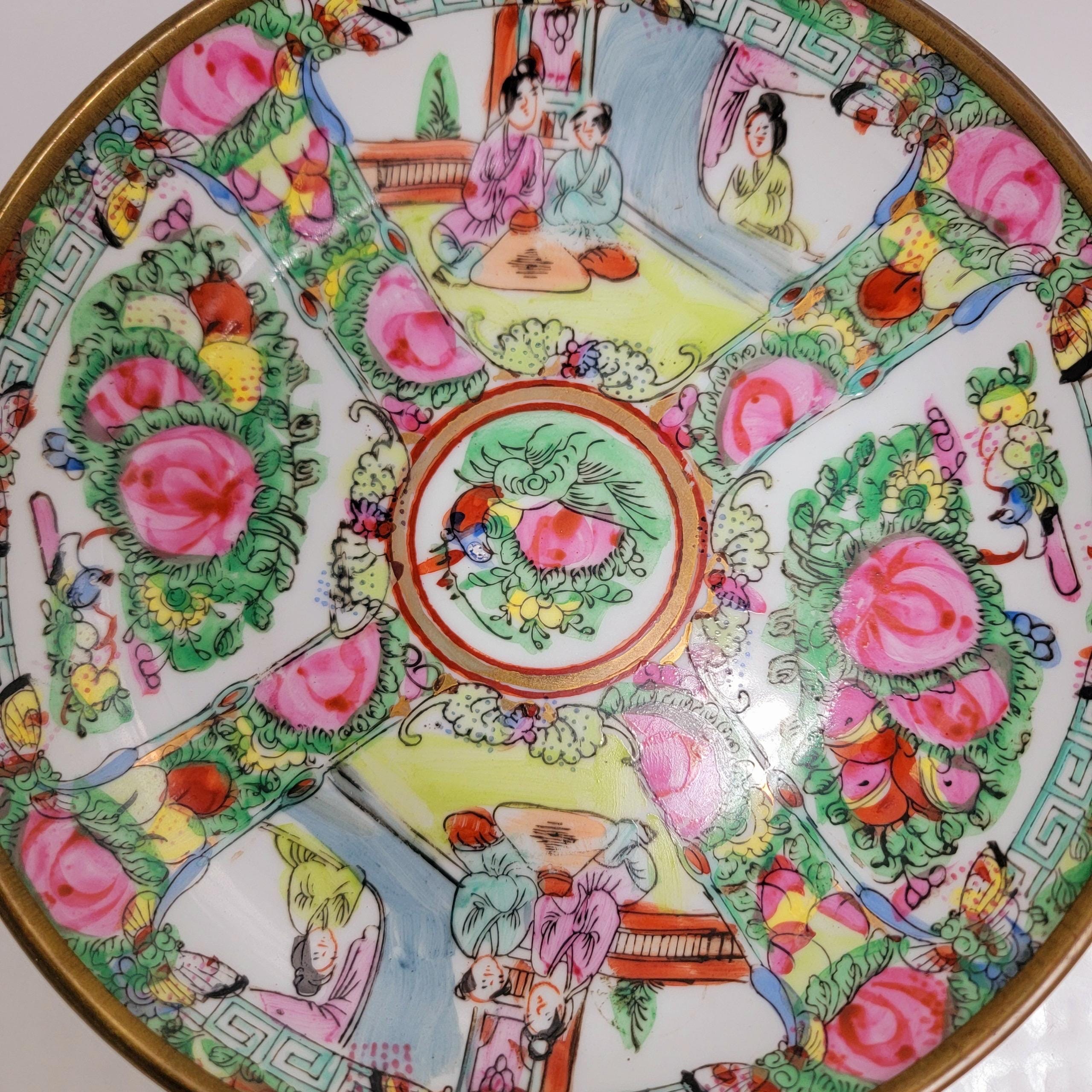 Very Rare! 100% Hand Painted Chinese Porcelain Rose Medallion Bowl with Brass Back!