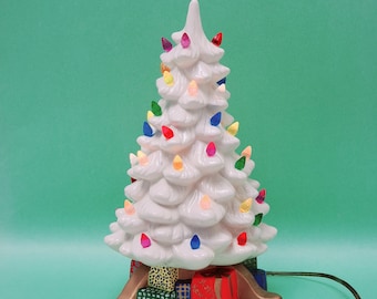 Vintage, Rare! 1970’s White Ceramic Christmas tree with rainbow color lights