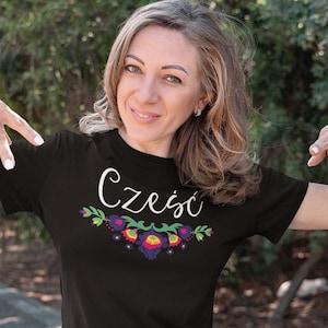 Cześć Short-Sleeve Unisex T-Shirt, Dzien Dobry T-shirt, Polish Folk Art T-shirt, Polish Tshirt, Polish Gift, Polish Girl, Polish Language