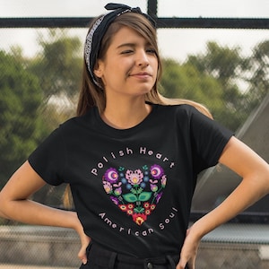 Polish Heart American Soul Polish Folklore Short-Sleeve T-Shirt, Polish Heritage, Folk Art T-shirt Gift For Polish Friend, Polish Culture