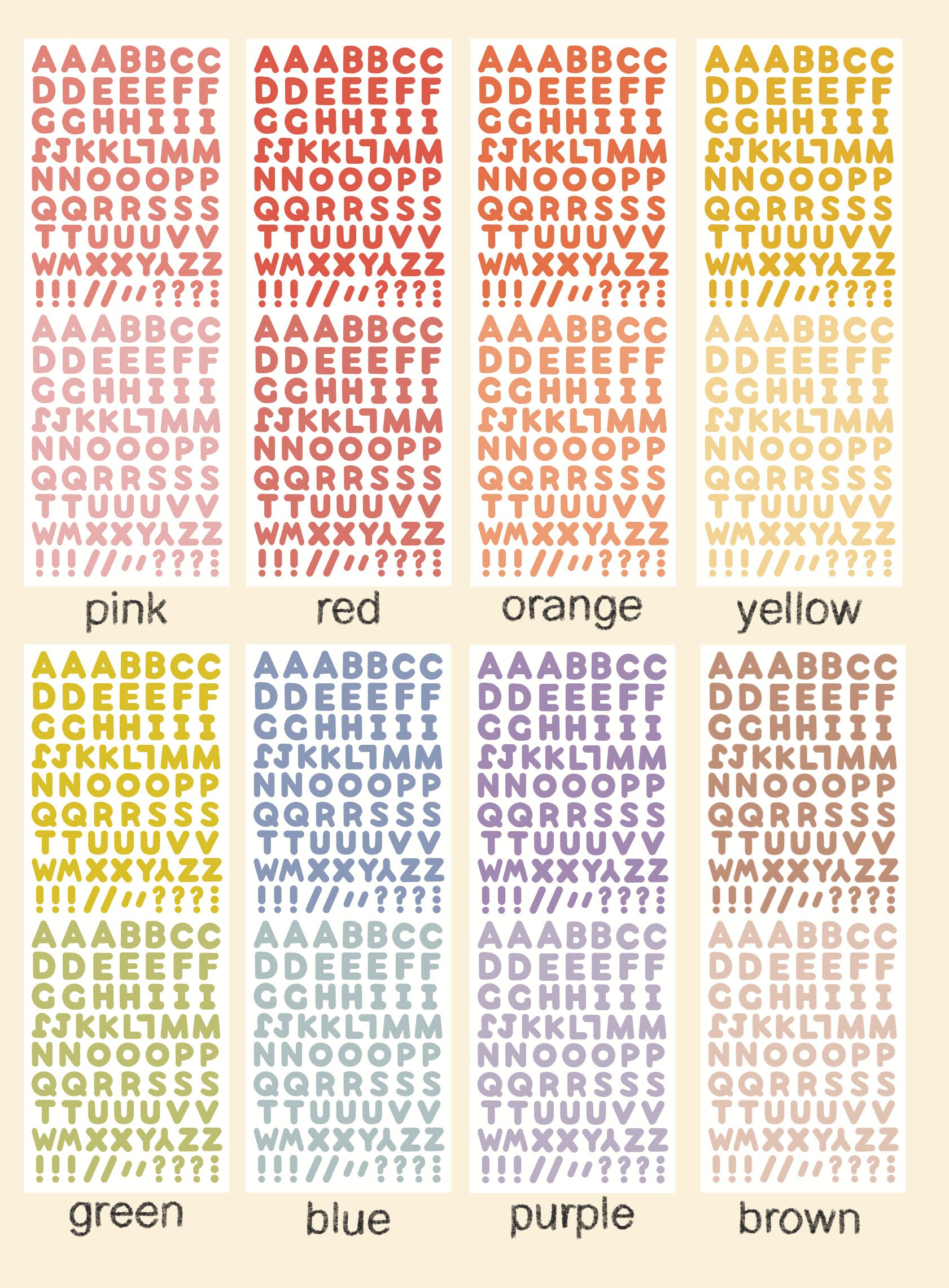 Alphabet Letter Sticker Sheet 8 Colors Etsy