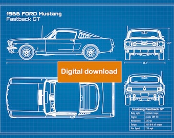 1966 Ford Mustang Fastback GT Blueprint Poster 18