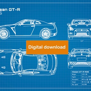 Nissan GT-R R35 blueprint poster 18&quot;x24&quot; (JPEG image file), car art poster