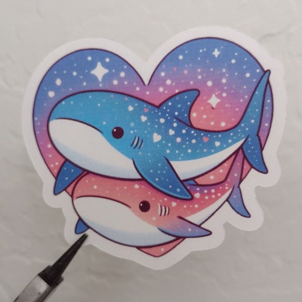 Kawaii Galaxy Whale Shark Couple Sticker: Cute Paper Sticker