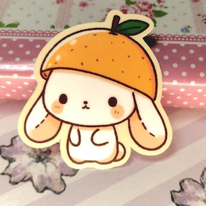 Cute Tangerine Bunny Sticker | Waterproof Water-resistant Vinyl Stickers for laptops, planners, decals, water bottles | kawaii, fruit rabbit