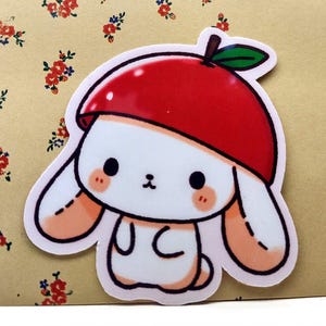 Cute Cherry Bunny Sticker | Waterproof Water-resistant Vinyl Stickers for laptops, planners, decals, water bottles | kawaii, fruit, rabbit