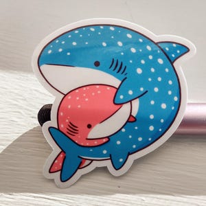 Cute Whale Shark Couple Valentine&#39;s Vinyl Sticker | Waterproof Water-resistant | Kawaii for planners, water bottles, laptops, decal use,