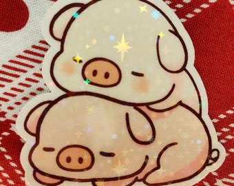 Cute Sleeping Pigs Vinyl Sticker | Waterproof Water-resistant | Kawaii, for planners, water bottles, laptops, Valentine's, farm animals