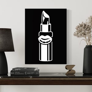 Arte de pared de lápiz labial, cartel en blanco y negro de lápiz labial, decoración de pared de maquillaje, decoración de pared moderna, arte de pared minimalista, arte de lápiz labial,