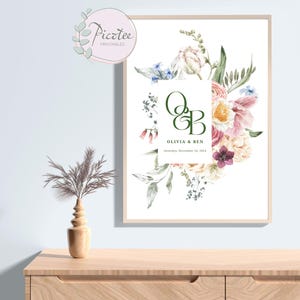 Custom Couples Initials Floral Print | Romantic Gift for Him & Her, Perfect for Birthdays, Anniversaries and Spring Weddings